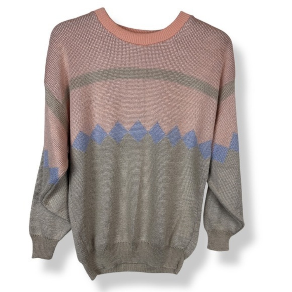 Vintage 90s Garland Argyle Colorblock Sweater Size Large Pastel Grandpa USA Made
